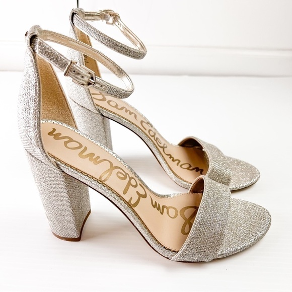 Sam Edelman Heel Sandals womens 10.5 Ankle Strap Open Toe Yaro Gold Mesh Heel - Picture 6 of 12